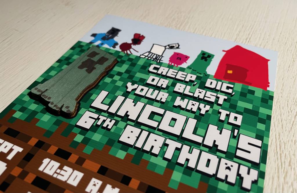 Finished Minecraft Birthday invitation
